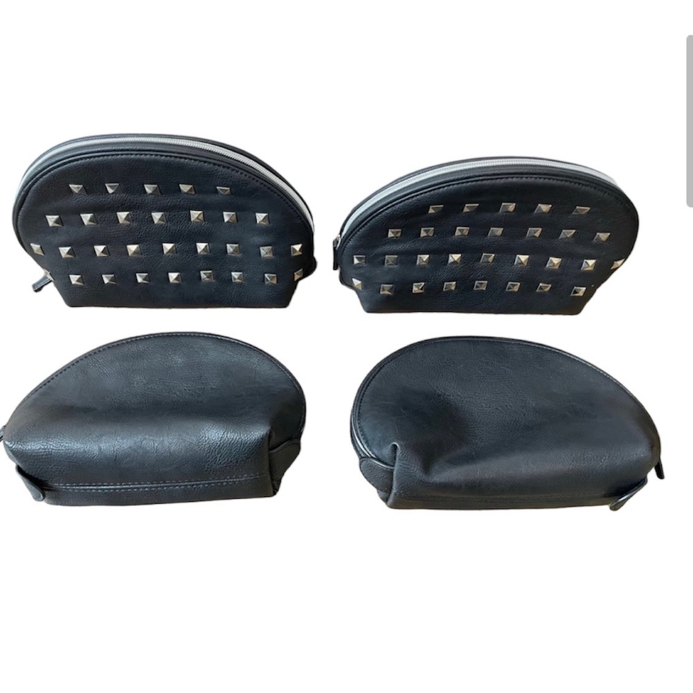 Wyatt Set of 4 Travel Pouches Faux Leather Silver Studs - Picture 1 of 13